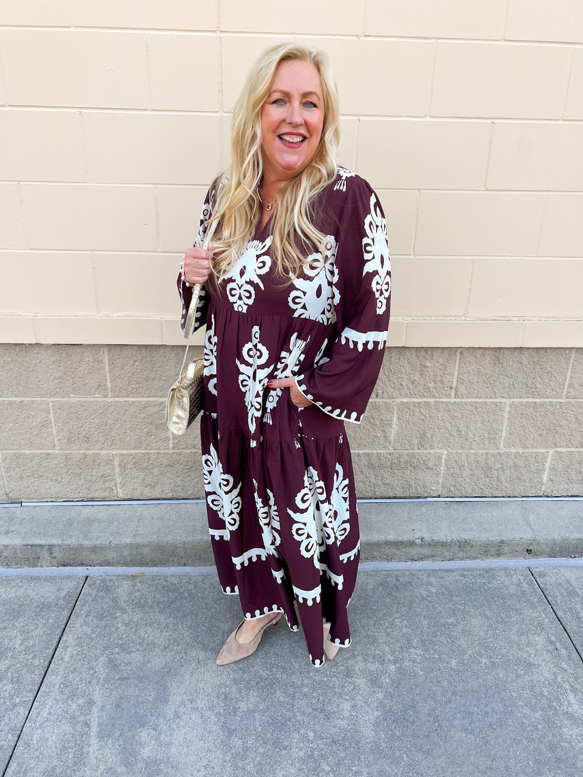 Crimson Chateau Damask Midi Dress - The Pink Pineapple 850