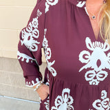 Crimson Chateau Damask Midi Dress - The Pink Pineapple 850