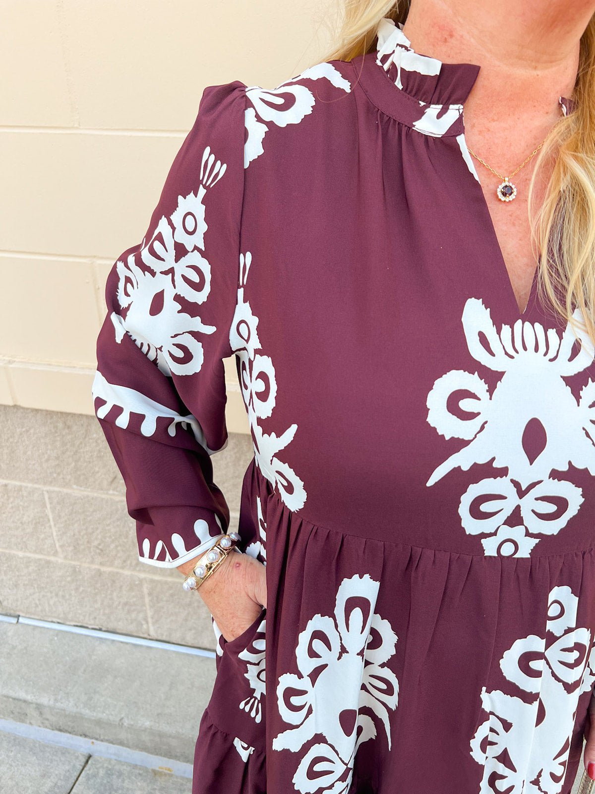 Crimson Chateau Damask Midi Dress - The Pink Pineapple 850