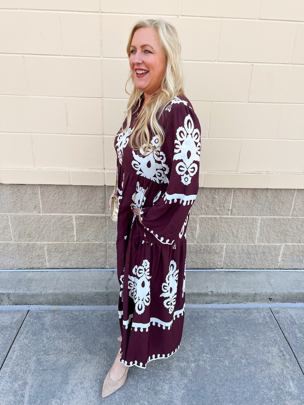 Crimson Chateau Damask Midi Dress - The Pink Pineapple 850