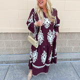 Crimson Chateau Damask Midi Dress - The Pink Pineapple 850