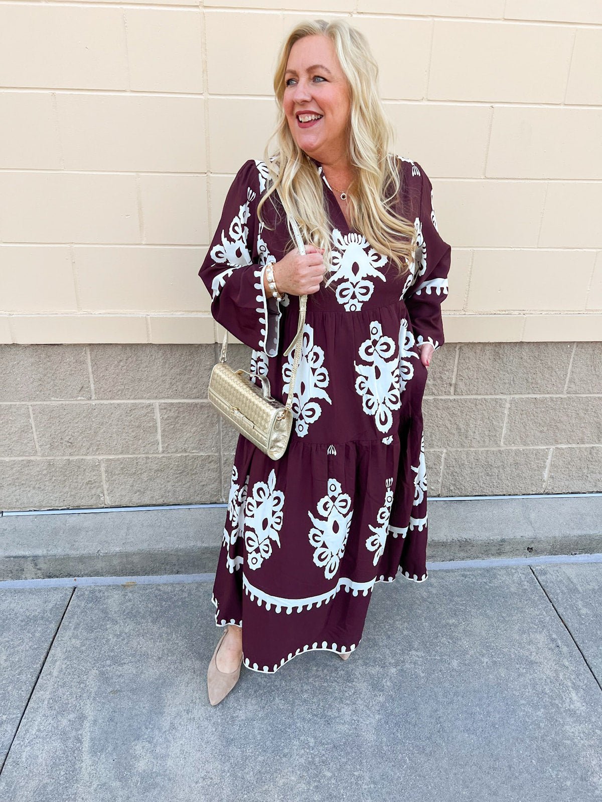 Crimson Chateau Damask Midi Dress - The Pink Pineapple 850