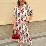 Crimson Petal Collared Midi Dress - The Pink Pineapple 850