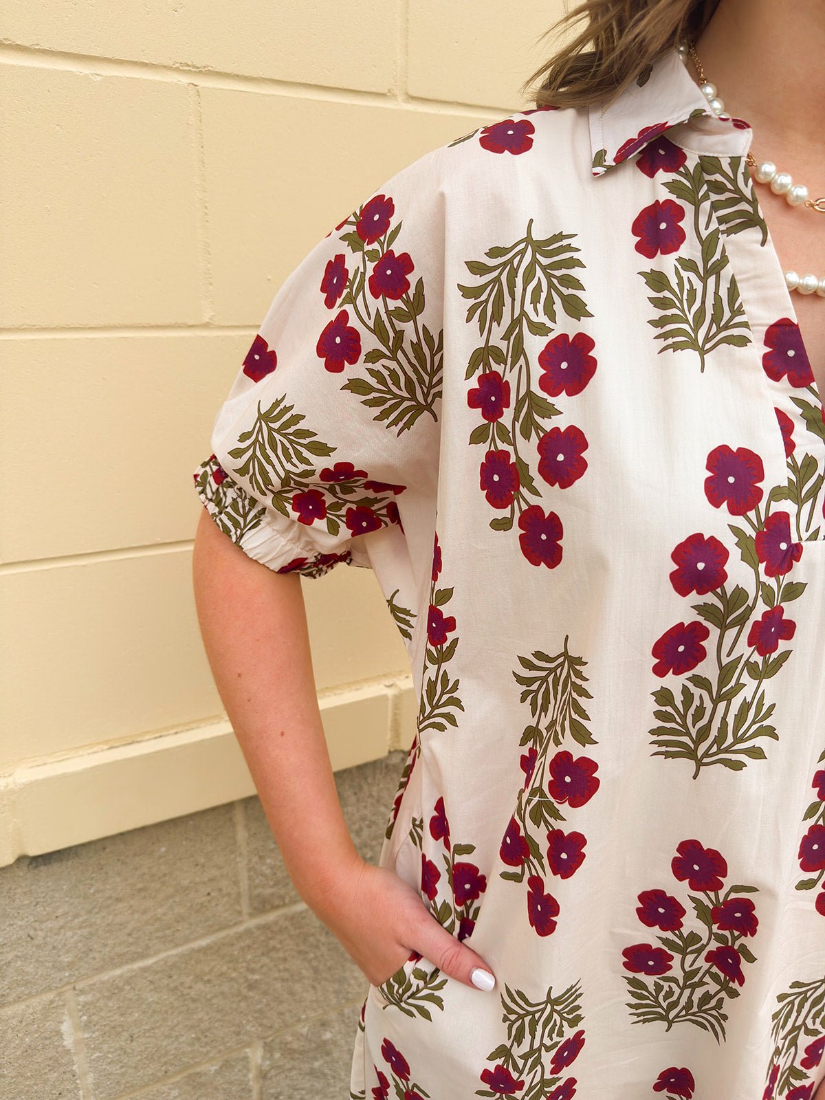 Crimson Petal Collared Midi Dress - The Pink Pineapple 850