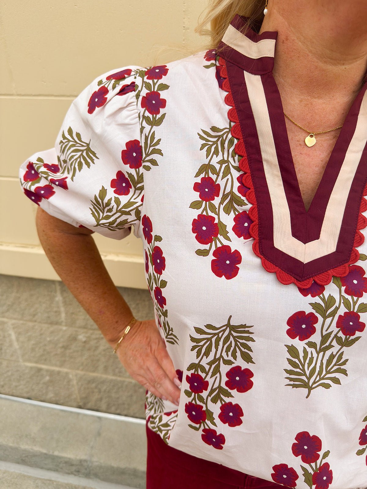 Crimson Petal Puff Sleeve Top - The Pink Pineapple 850