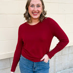 Crimson Poise Button - Cuff Knit Top - The Pink Pineapple 850