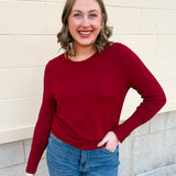 Crimson Poise Button - Cuff Knit Top - The Pink Pineapple 850