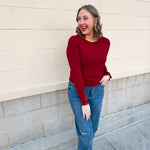 Crimson Poise Button - Cuff Knit Top - The Pink Pineapple 850