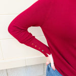 Crimson Poise Button - Cuff Knit Top - The Pink Pineapple 850