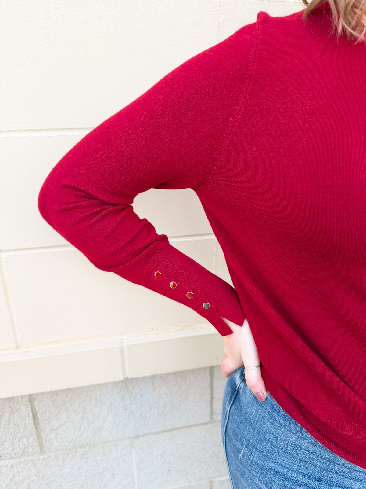 Crimson Poise Button - Cuff Knit Top - The Pink Pineapple 850