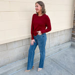 Crimson Poise Button - Cuff Knit Top - The Pink Pineapple 850