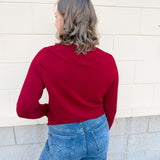 Crimson Poise Button - Cuff Knit Top - The Pink Pineapple 850