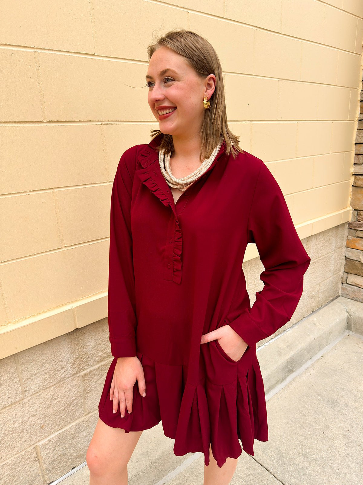 Crimson Ruffle Reverie Mini Dress - The Pink Pineapple 850