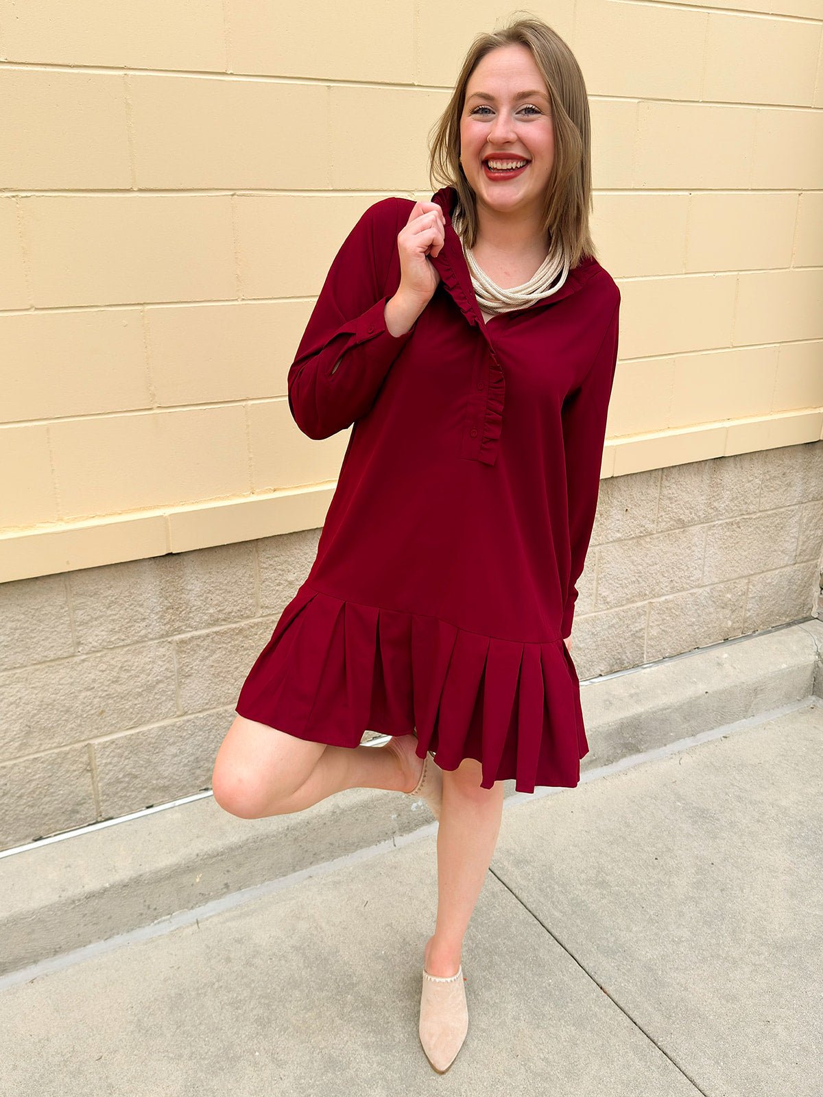 Crimson Ruffle Reverie Mini Dress - The Pink Pineapple 850