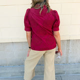 Crimson Whisper Embroidered Top - The Pink Pineapple 850