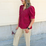 Crimson Whisper Embroidered Top - The Pink Pineapple 850