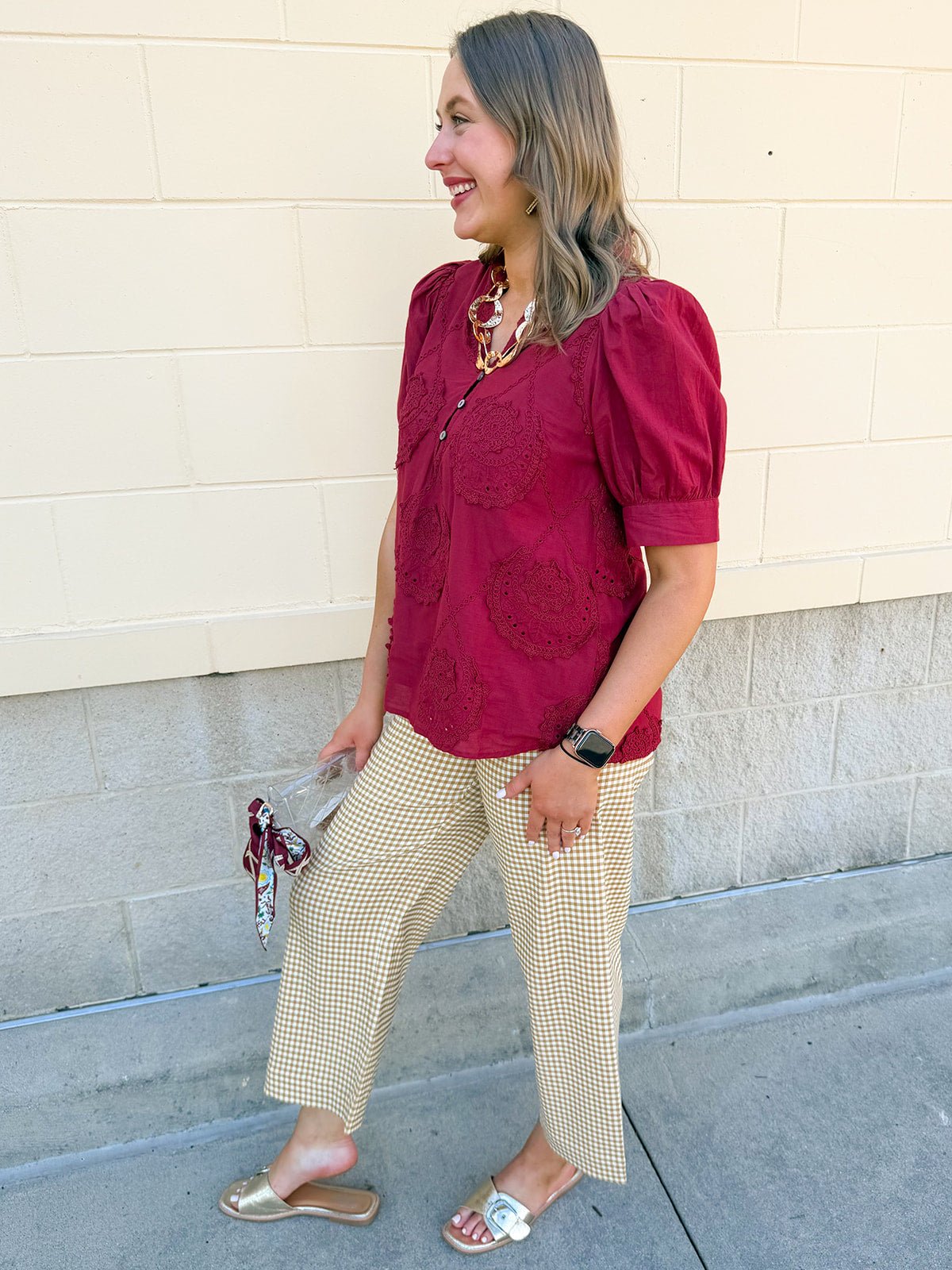 Crimson Whisper Embroidered Top - The Pink Pineapple 850