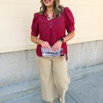 Crimson Whisper Embroidered Top - The Pink Pineapple 850
