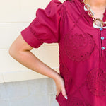 Crimson Whisper Embroidered Top - The Pink Pineapple 850