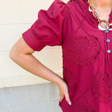 Crimson Whisper Embroidered Top - The Pink Pineapple 850