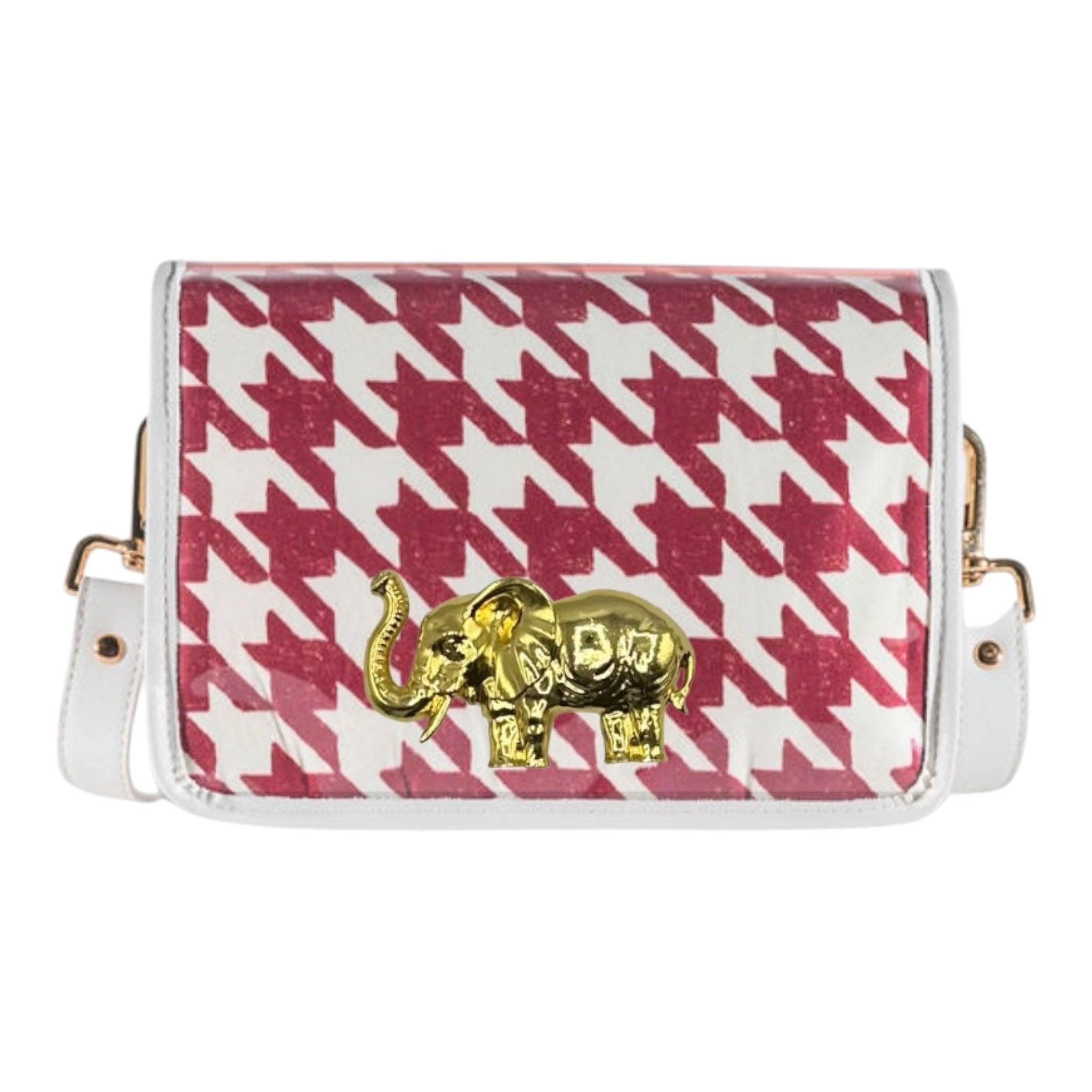 Crimson & White Houndstooth Elephant Stadium Crossbody Bag - The Pink Pineapple 850