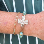 Cross Charm Glass Beaded Stretch Bracelet in Olive - The Pink Pineapple 850