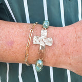 Cross Charm Glass Beaded Stretch Bracelet in Olive - The Pink Pineapple 850