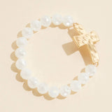 Cross Charm Glass Beaded Stretch Bracelet in White - The Pink Pineapple 850