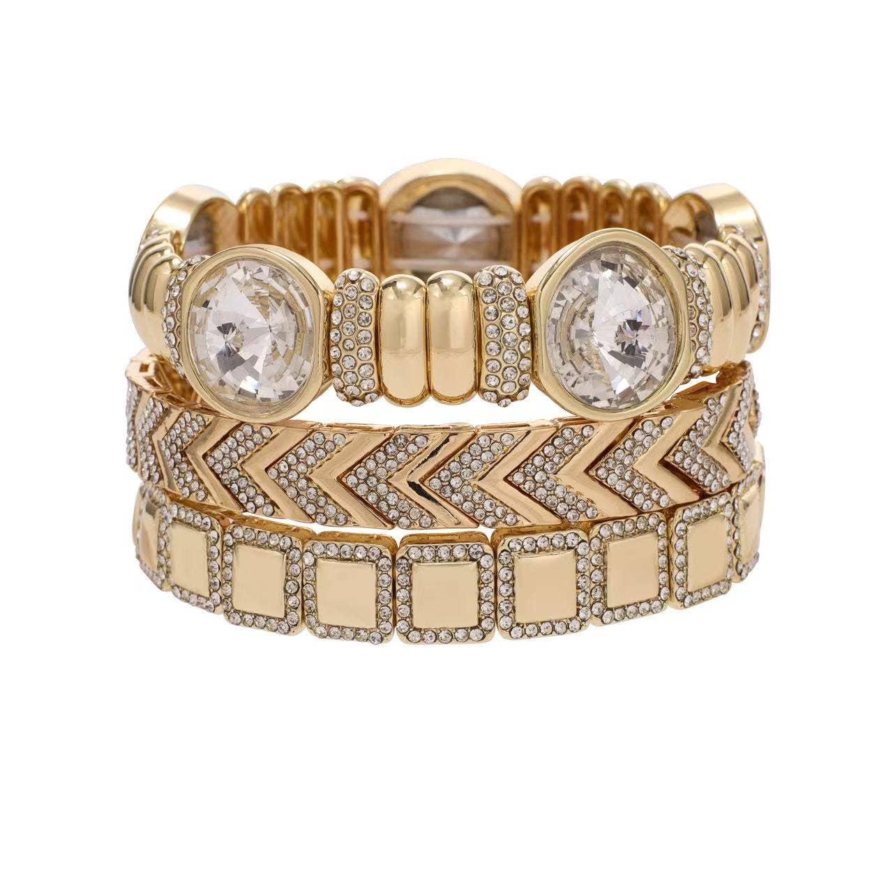 Gold and natural stone bracelet set with intricate beading