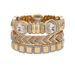Gold and natural stone bracelet set with intricate beading