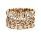 Gold and natural stone bracelet set with intricate beading