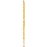 Tennis bracelet with round-cut crystals, mesh, and chain links in gold-tone finish.