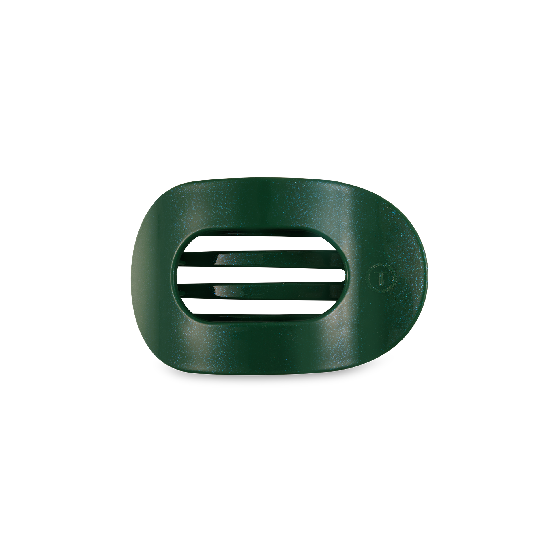 TELETIES small flat round hair clip in holiday green Mistletoe design.