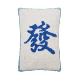 Hooked accent pillow with colorful mahjong-inspired dragon design
