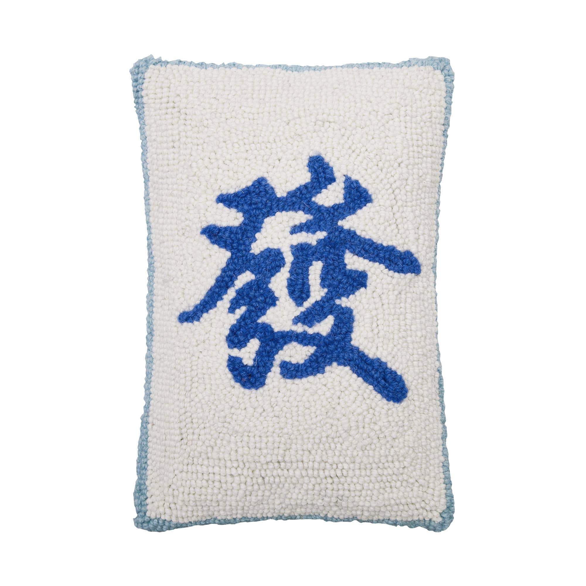 Hooked accent pillow with colorful mahjong-inspired dragon design