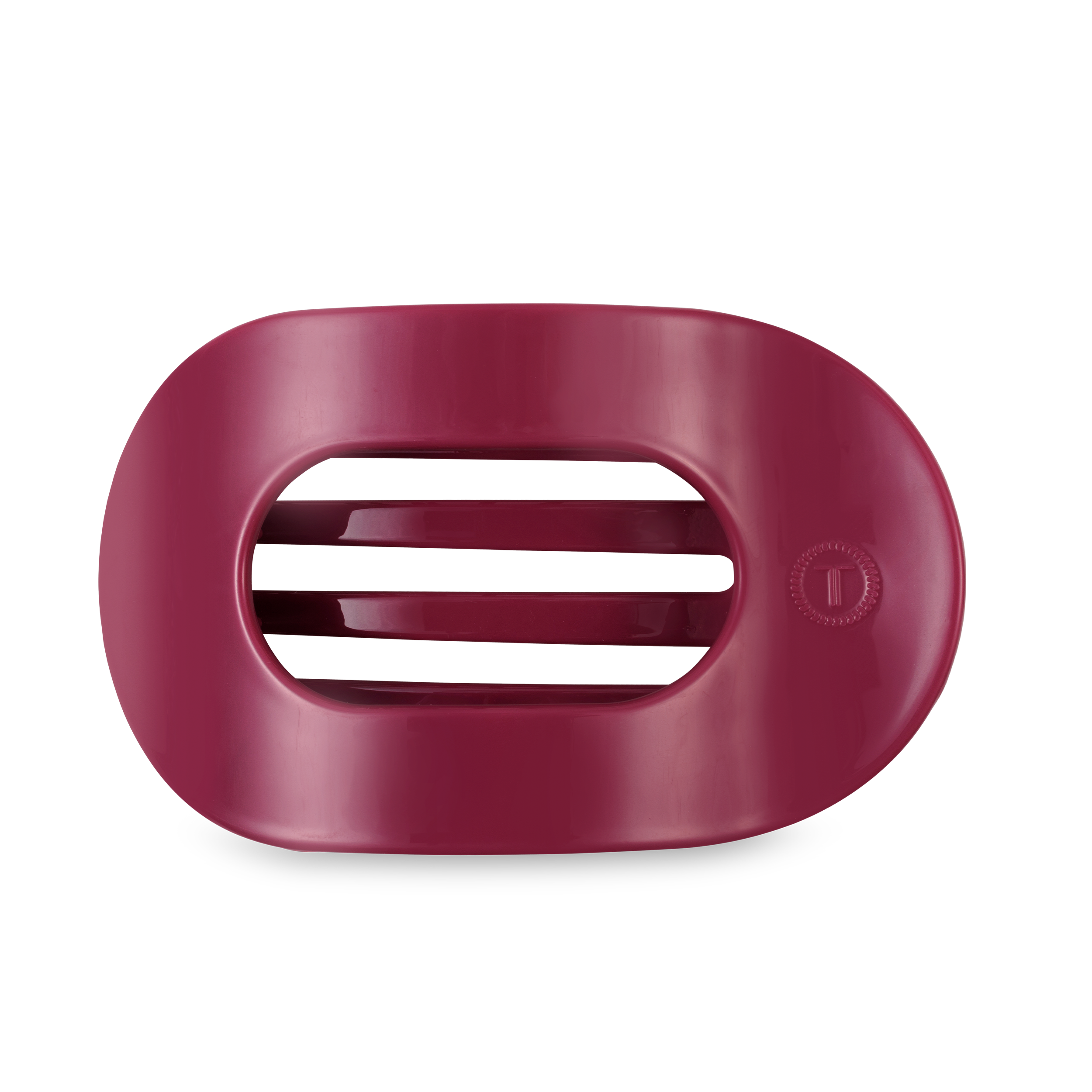 TELETIES large flat round hair clip in Wild Side deep magenta design.