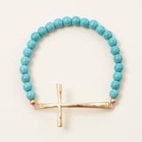 Metal Cross Pendant Natural Stone Bracelet