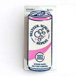 Pink seltzer can-shaped kitchen sponge with scour pad bottom