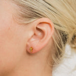 7mm 24K gold dainty cross stud earrings