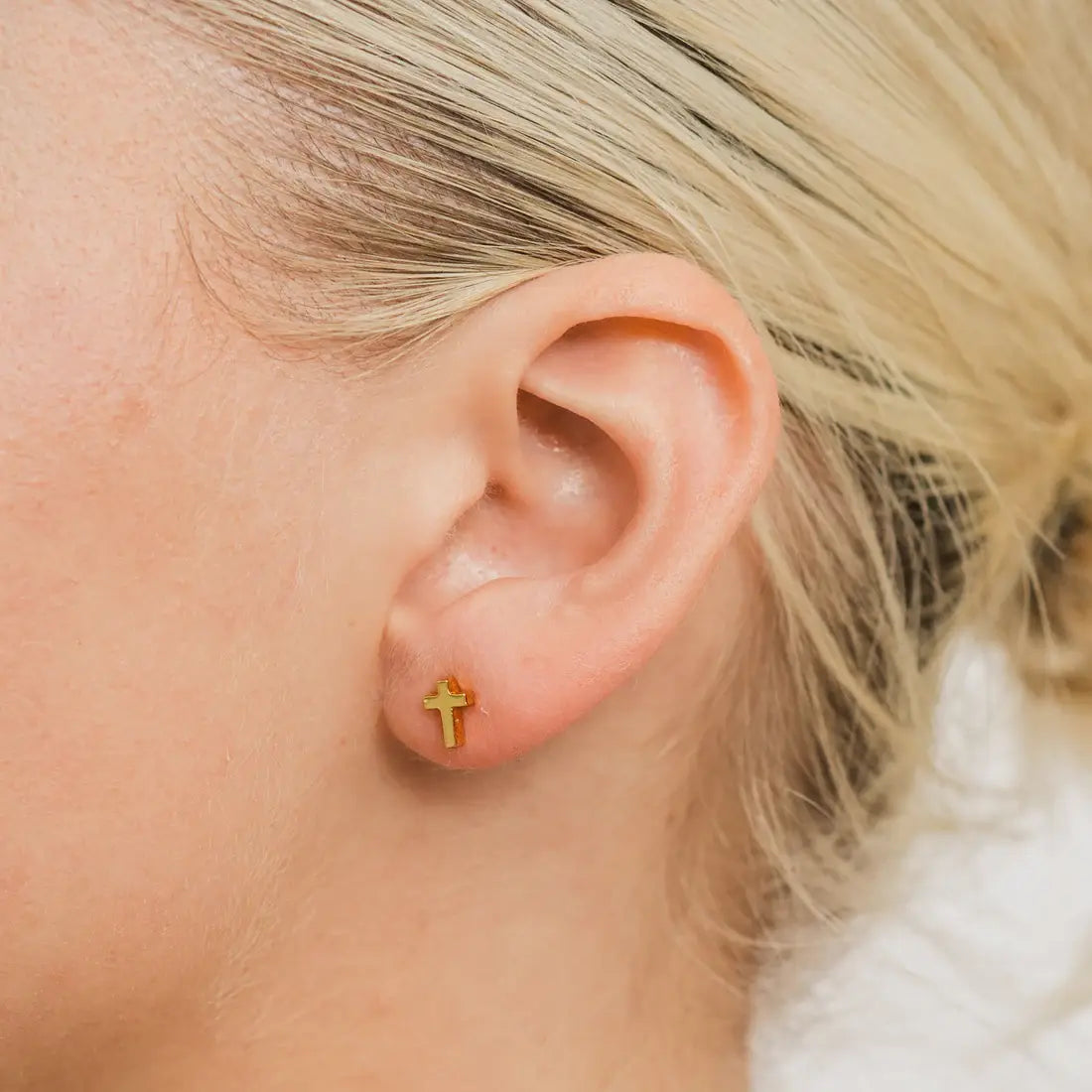 7mm 24K gold dainty cross stud earrings