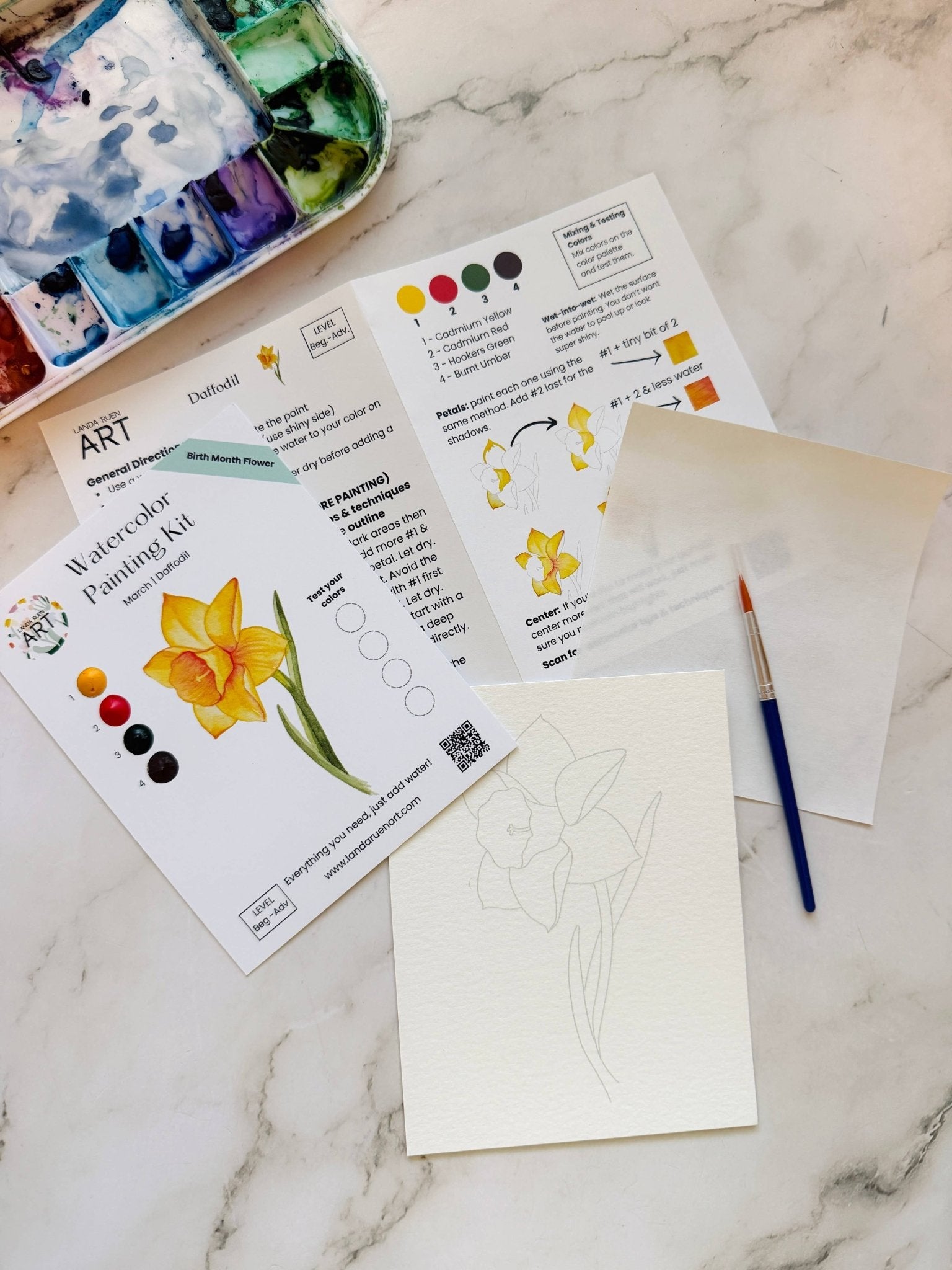 Daffodil Watercolor Kit | March Birth Month Flower - The Pink Pineapple 850