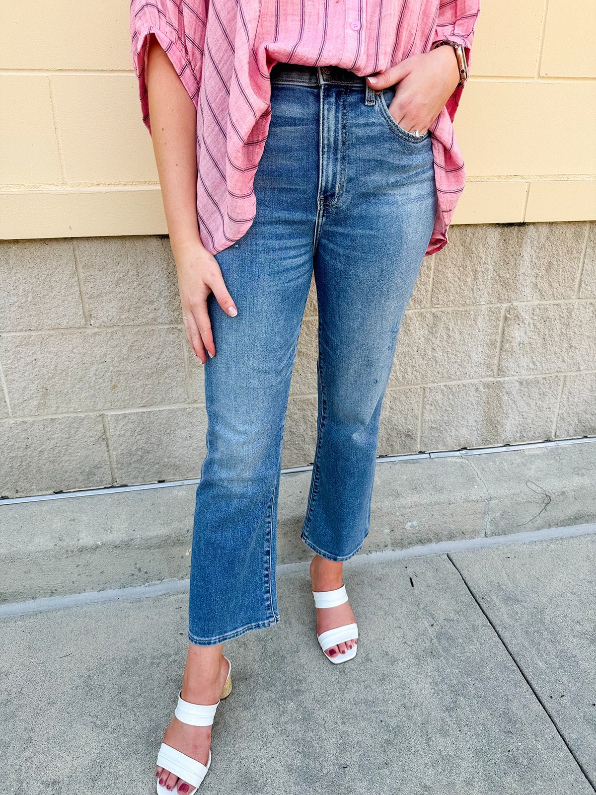 [Daze] Shy Girl High Rise Cropped Flare Jean - The Pink Pineapple 850