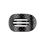 Black medium flat round hair clip with a polka dot pattern.