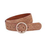 Spotted Calf Hair Belt with Rose Gold Circle Buckle