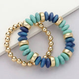 Natural Stone Metal Ball Beaded Stretch Bracelet in Turquoise