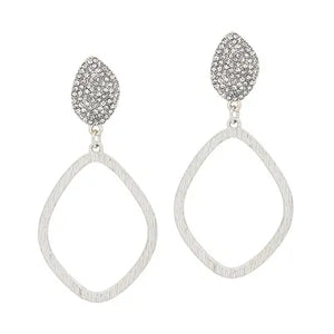 Silver Rhinestone Pave with Open Round Drop 2" Earring