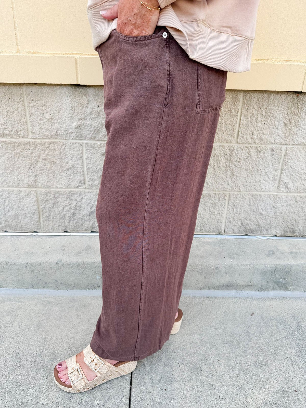 [Dear John] Cappuccino Audrey Wide Leg Crop Linen Pants - The Pink Pineapple 850