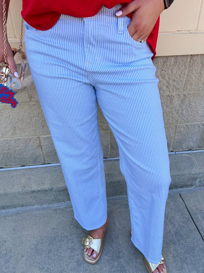 [Dear John] Taylor Mid Rise Straight Jeans in Skyway Stripe - The Pink Pineapple 850