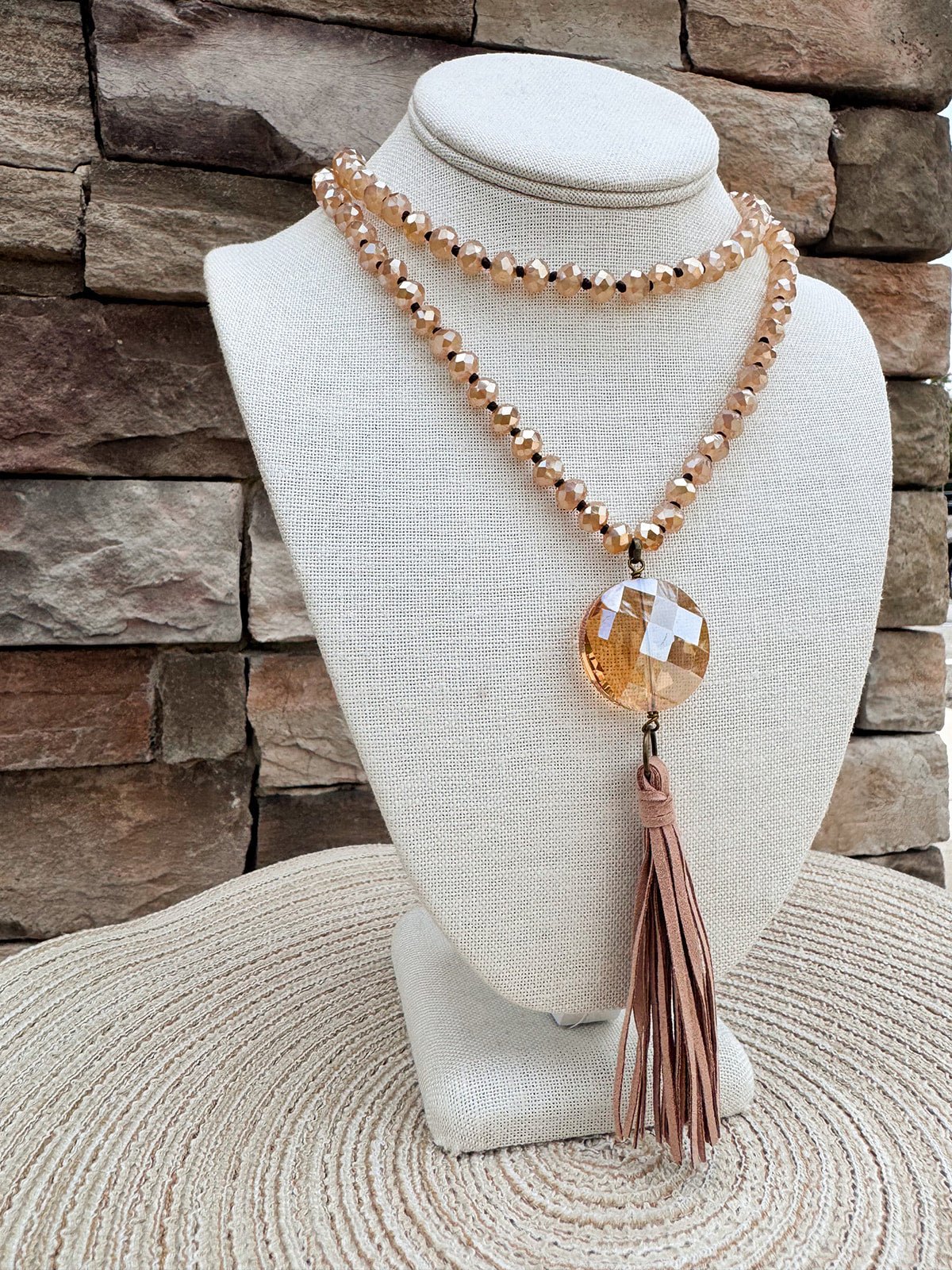Debbie Pendant Necklace with Tassel in Champagne - The Pink Pineapple 850