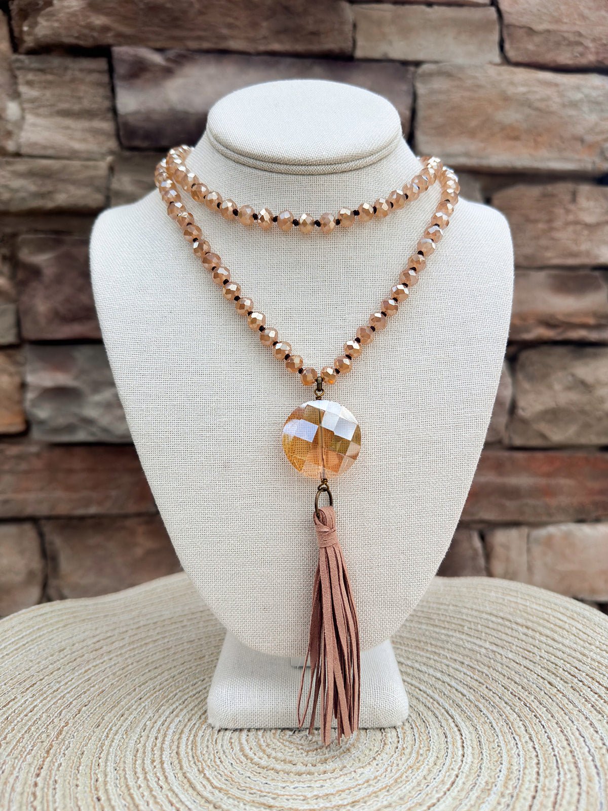 Debbie Pendant Necklace with Tassel in Champagne - The Pink Pineapple 850